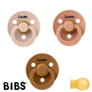 BIBS Colour Sutter med navn str2, 1 Caramel, 1 Peach, 1 Blush, Runde latex